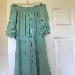 Light blue over the shoulder dress